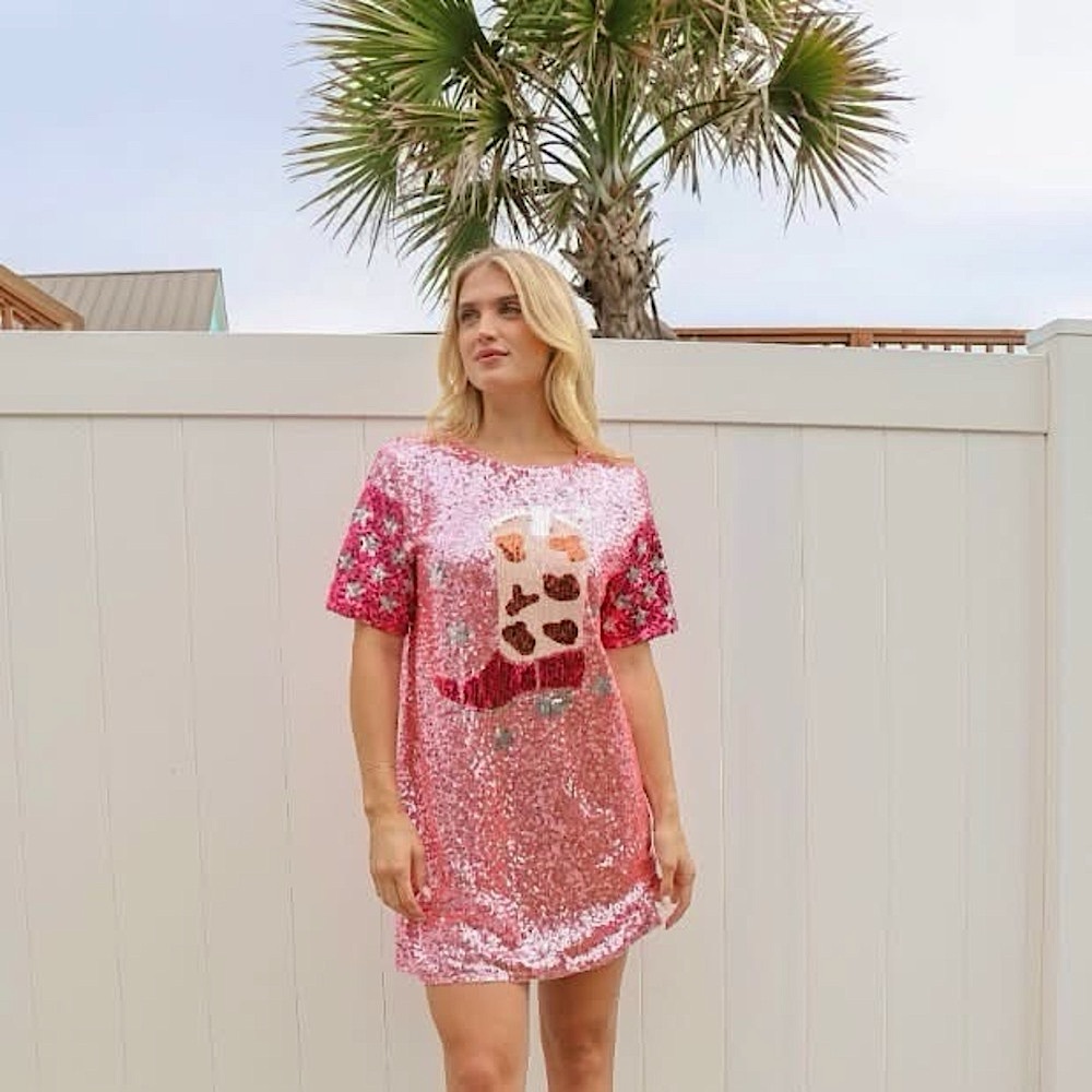 NWT Simply Southern Pink Sequin cowboy boot dress